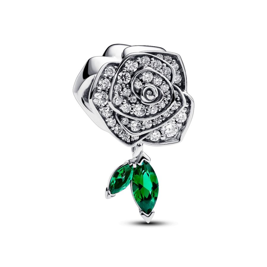 Charm Funkelnde Blühende Rose Zirkon Sterling-Silber