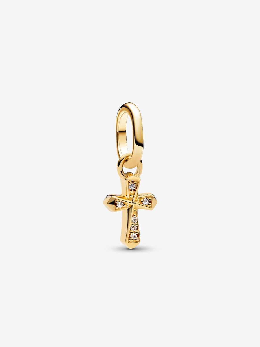Funkelndes Kreuz Mini-Charm-Anhänger 14 Karat Vergoldung