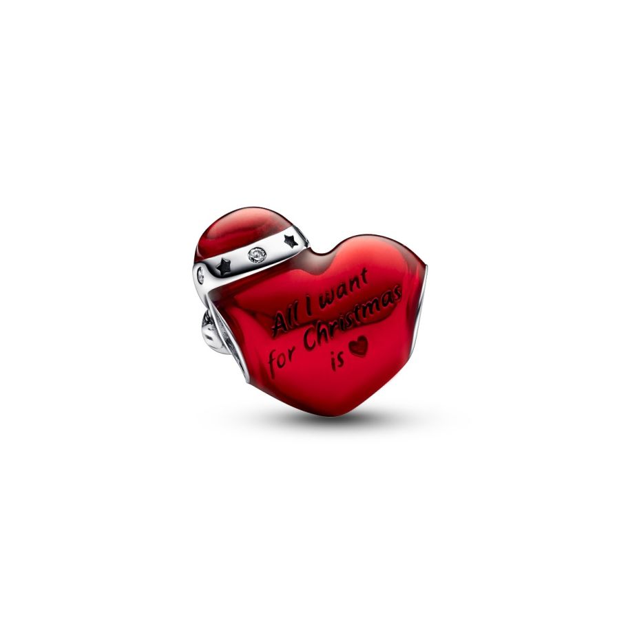 Charm Rotes Metallic-Weihnachtsherz Sterling-Silber
