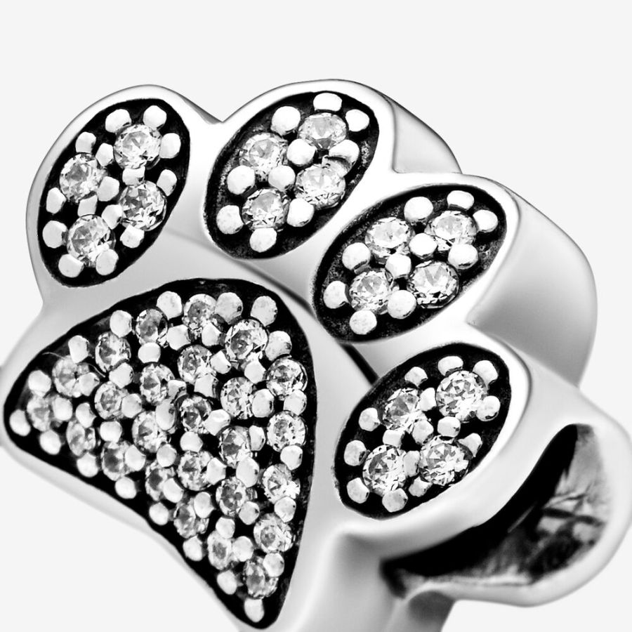 Charm Funkelnder Pfotenabdruck Zirkonia Sterling-Silber