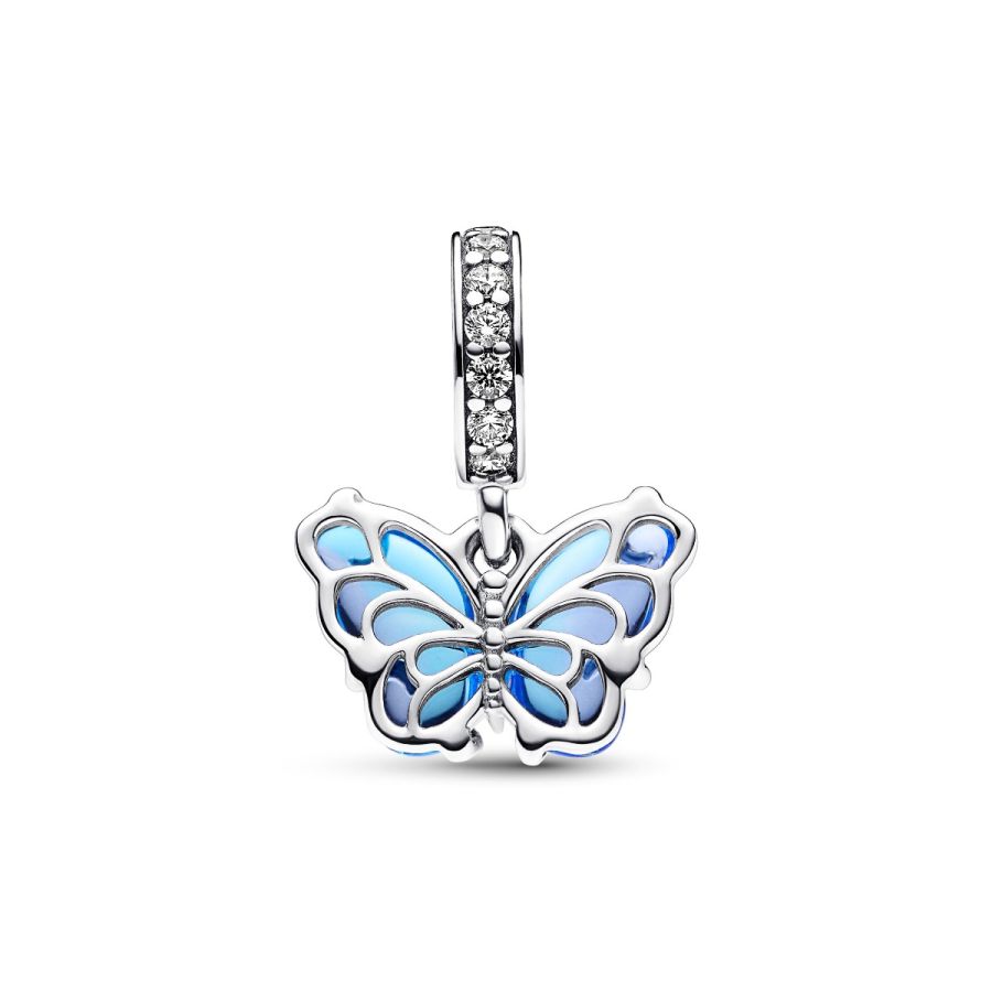 Charm-Anhänger Blauer Murano-Glas Schmetterling Silber