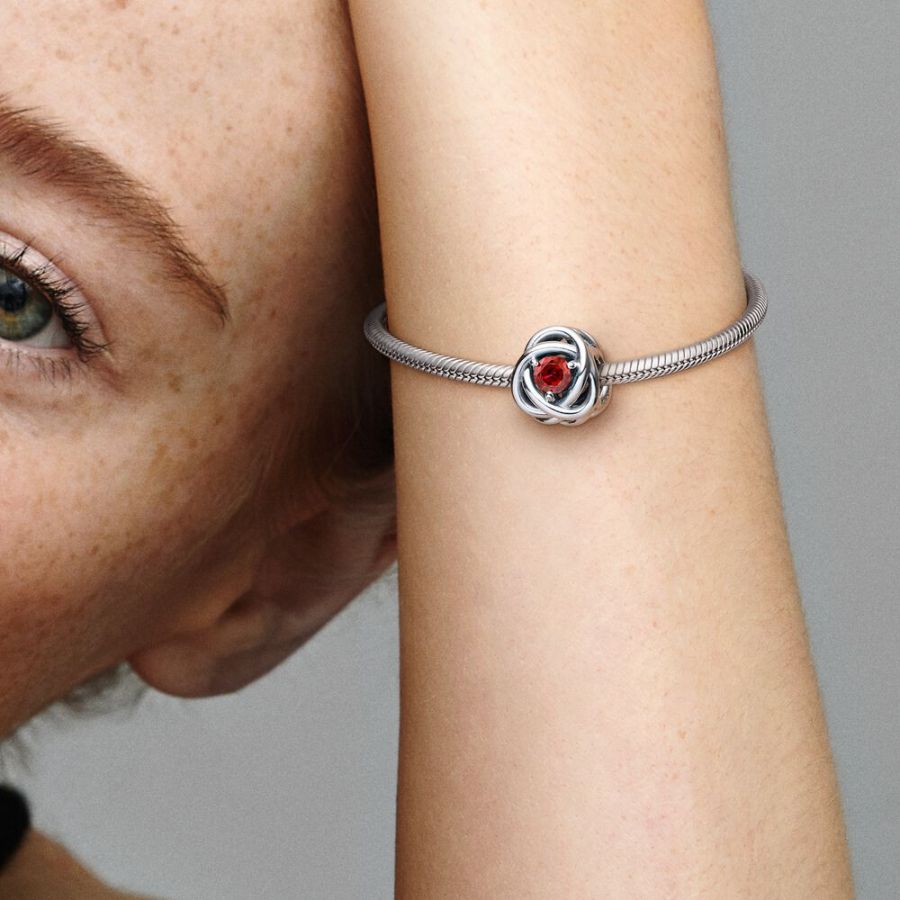 Charm Juli Geburtsstein Wahres Rot Ewigkeitskreis Silber Zweitbild