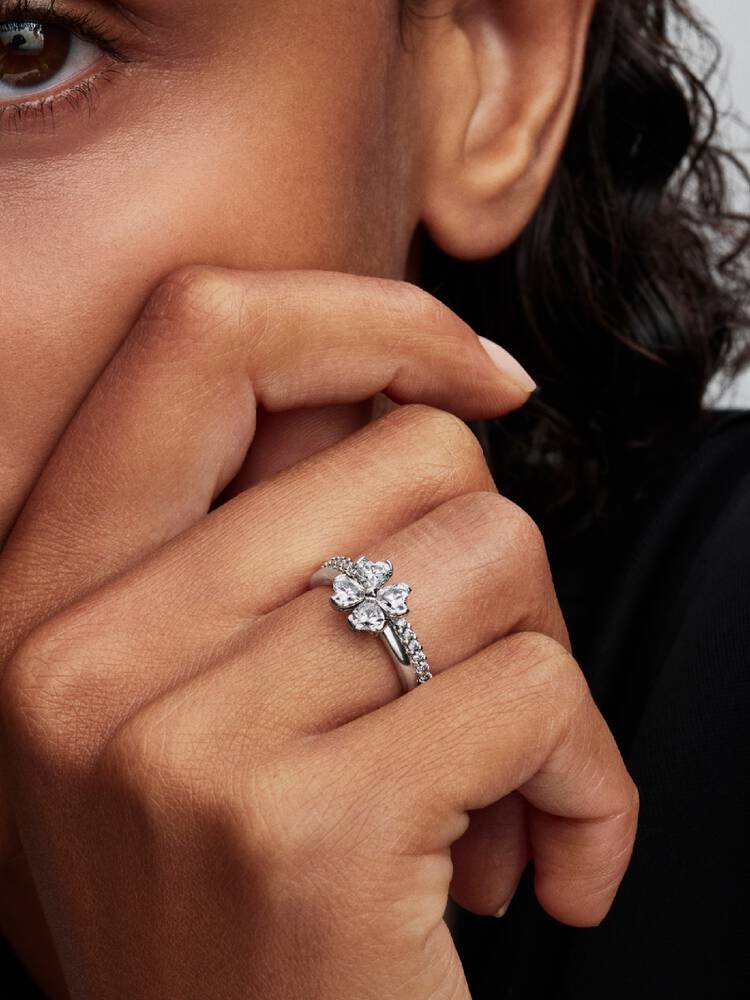 Funkelndes Glückskleeblatt Teilbarer Ring Sterling-Silber Zweitbild