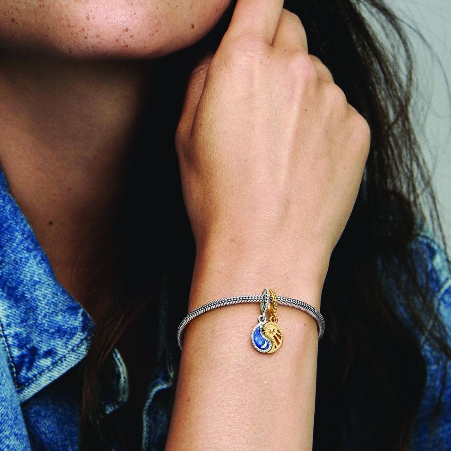 Charm-Anhänger Teilbarer Sonne & Mond Sterlingsilber Vergoldet