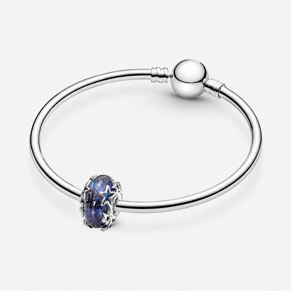 Charm Galaxis Blau & Stern Murano-Glas Sterling-Silber