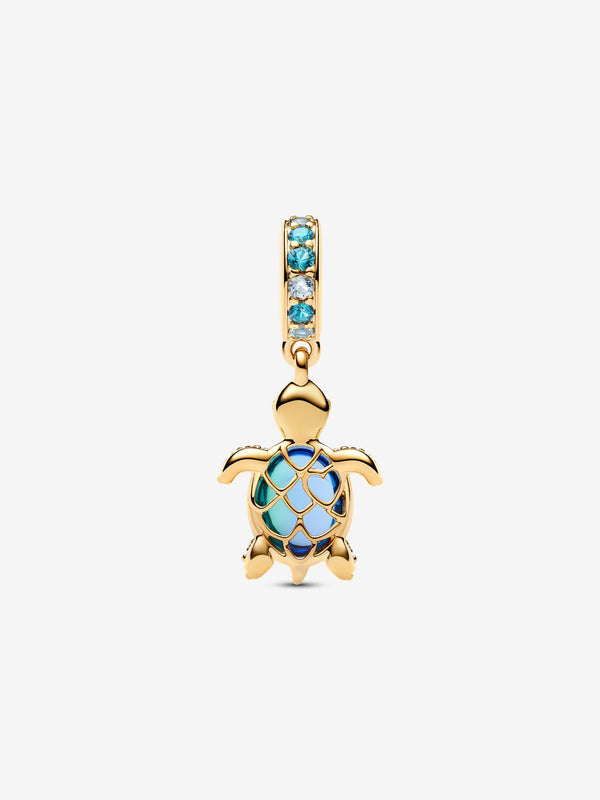 Sea Turtle Murano Glass Dangle Charm 14 Karat Vergoldung