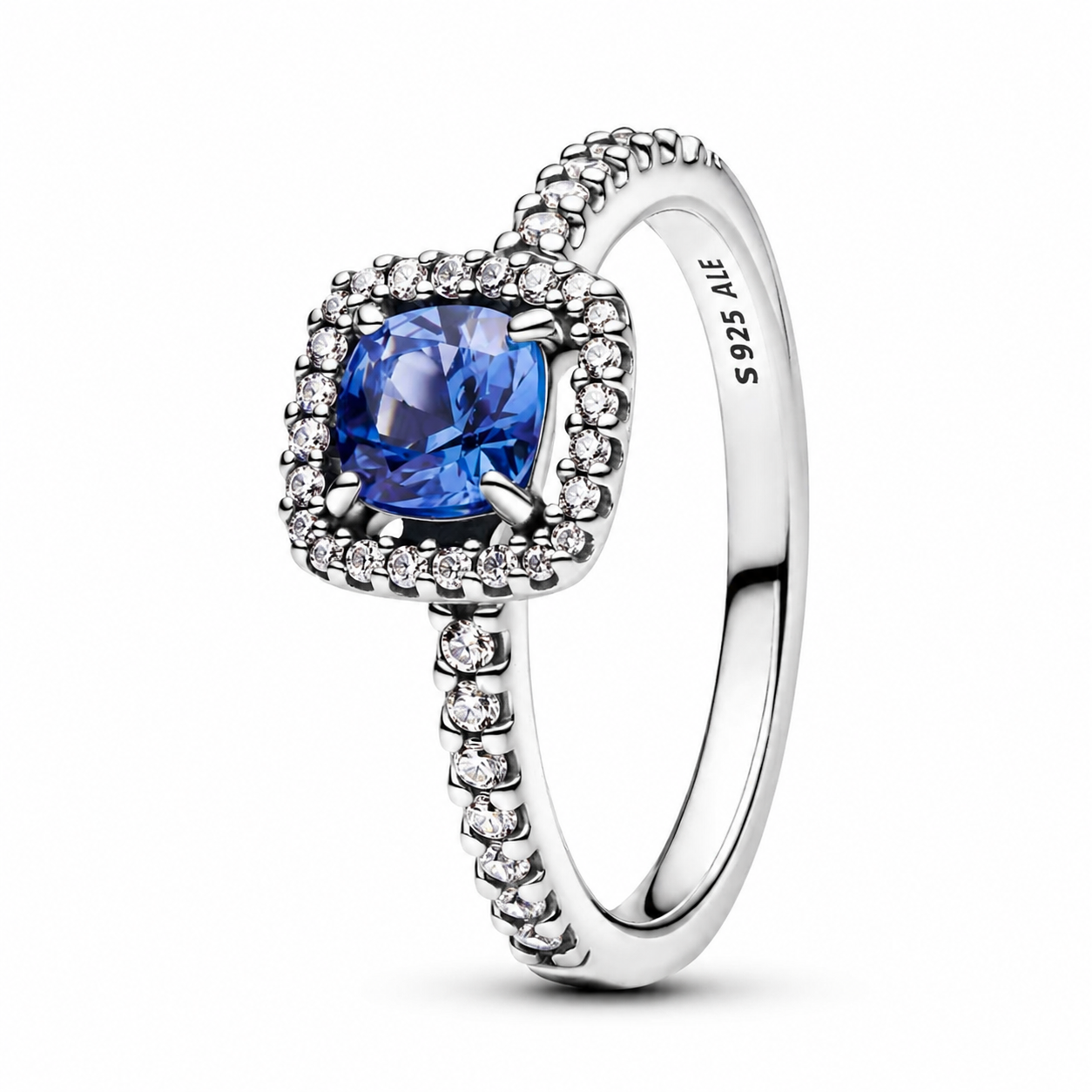 Ring Funkelnder Eckiger Blauer Strahlenkranz Silber Hauptbild