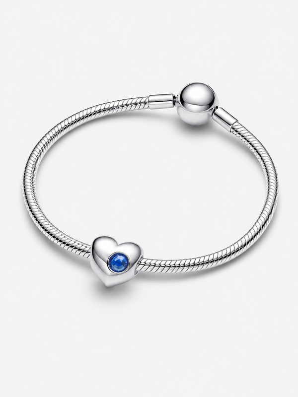Gravierbares Blauer Stein Herz-Charm Sterling-Silber