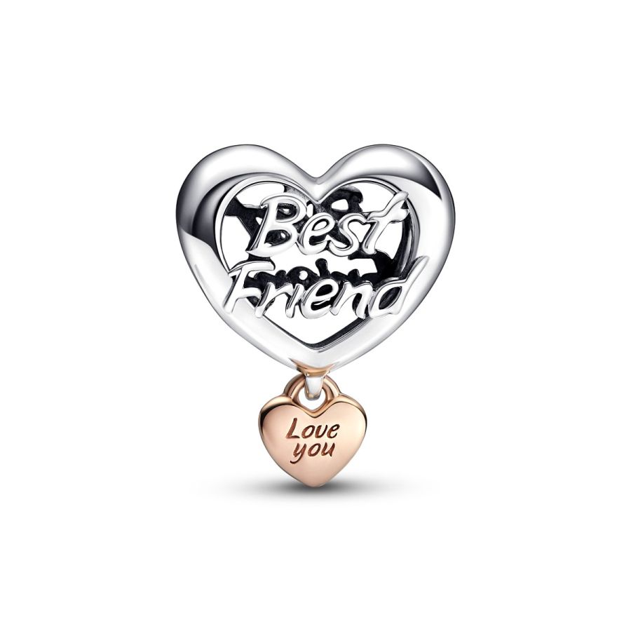 Charm Herz Love Best Friend Sterling-Silber 14k Rosé Vergoldet