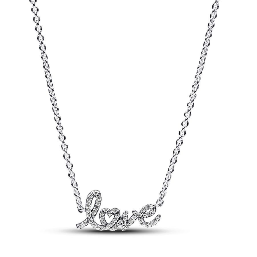 393076C01 Collier-Halskette Funkelndes Handgeschriebenes Love Silber