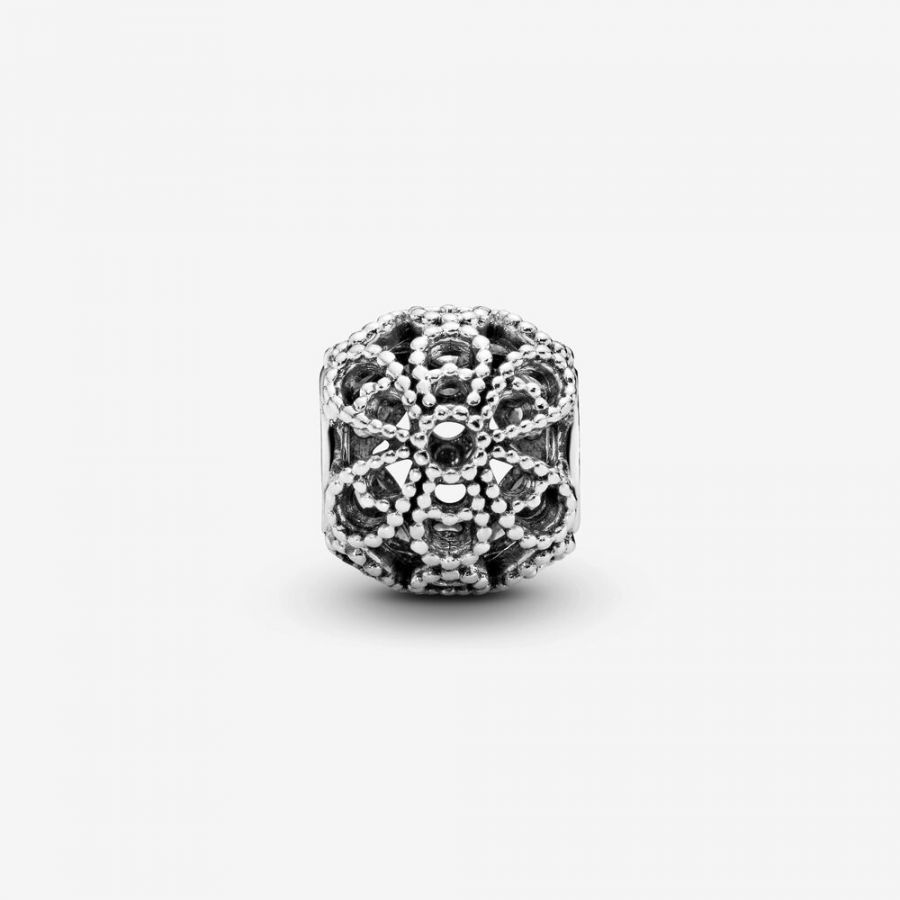 Charm Dame Offen gearbeitete Metallperlen-Blüten Sterling-Silber