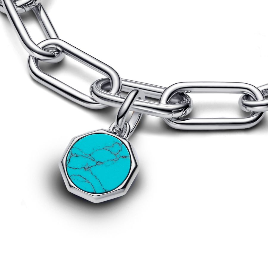 Mini-Medaillon-Charm Türkis Gravierbar Sterling-Silber