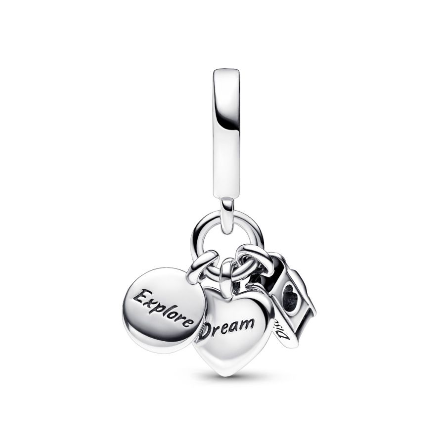 Charm-Anhänger Kamera Herz & Kompass Sterling-Silber