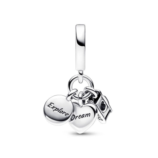 Charm-Anhänger Kamera Herz & Kompass Sterling-Silber