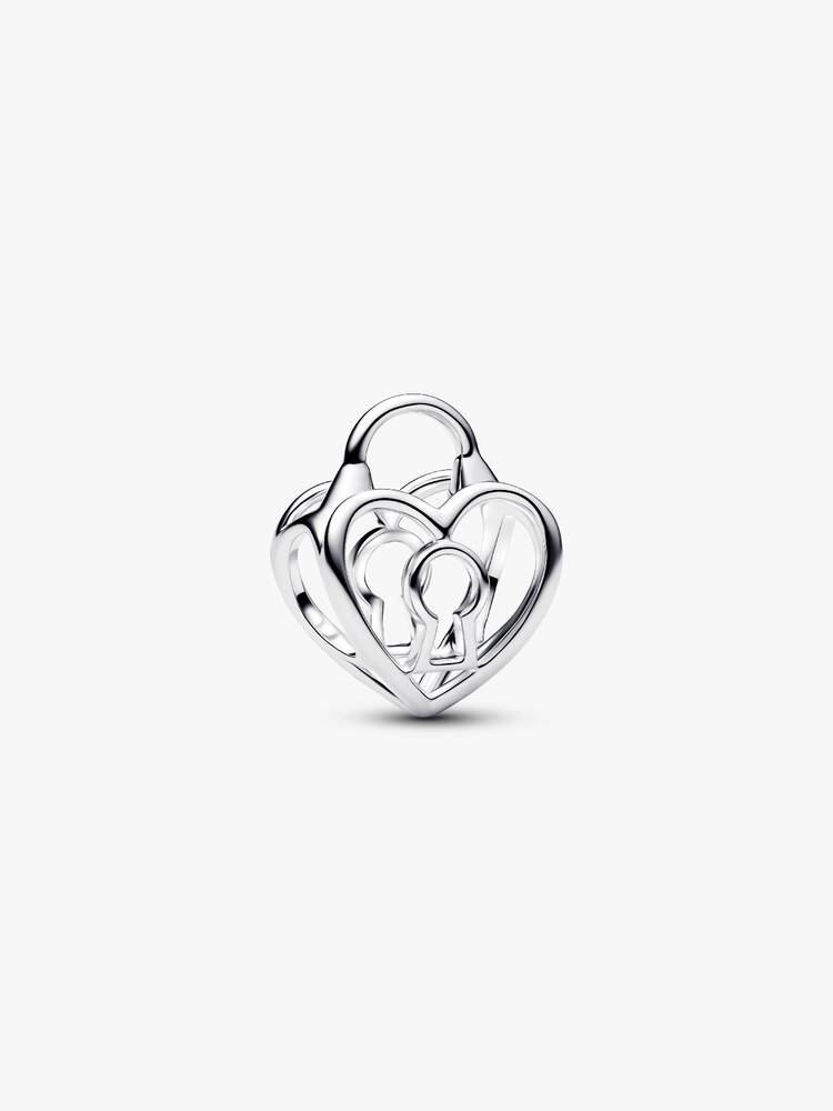 Offen gearbeitetes Herz Vorhängeschloss Charm Sterling-Silber Hauptbild