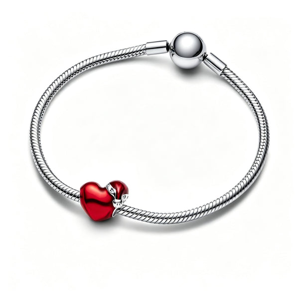 Charm Rotes Metallic-Weihnachtsherz Sterling-Silber