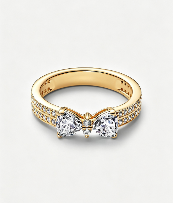 Sparkling Bow Double-row Ring 14 Karat Vergoldung