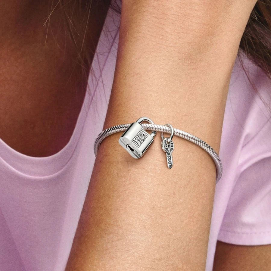 Charm-Anhänger Vorhängeschloss und Schlüssel Sterling-Silber