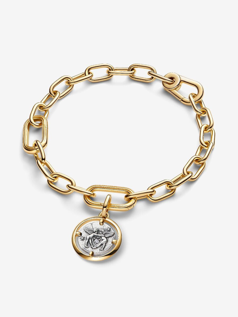 Amor Medaillon-Charm Sterling-Silber, 14 Karat Vergoldung