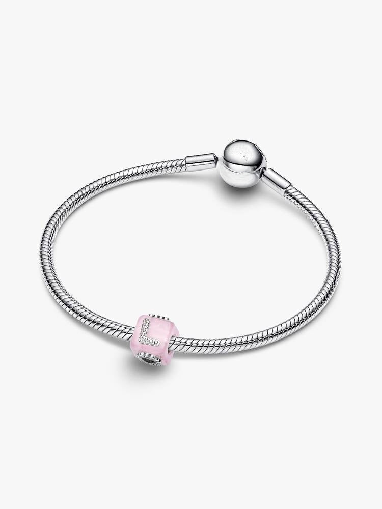 Rosafarbener Murano-Glas Liebeswürfel Charm Sterling-Silber