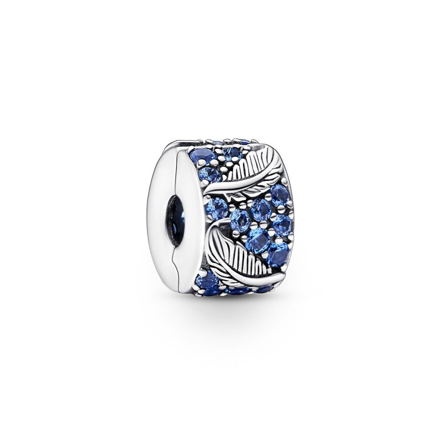 Clip-Charm Geschwungene Feder Blau Sterling-Silber