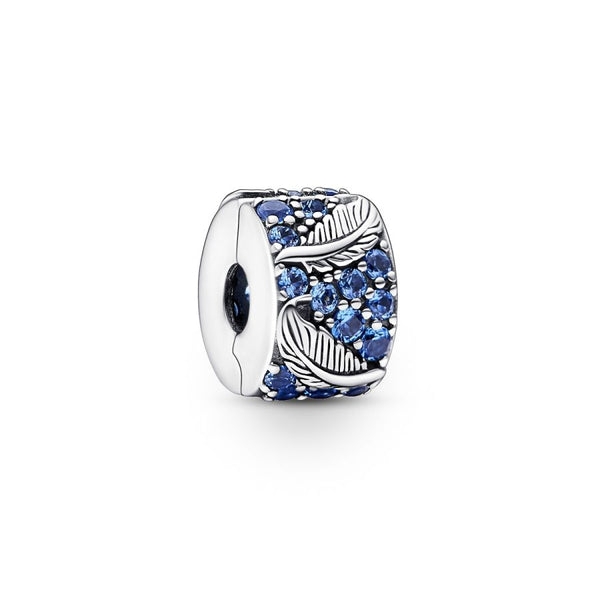 Clip-Charm Geschwungene Feder Blau Sterling-Silber