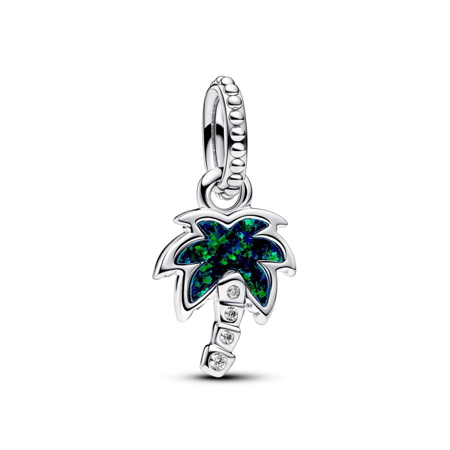 Charm-Anhänger Palme Opal Zirkonia Grün Silber