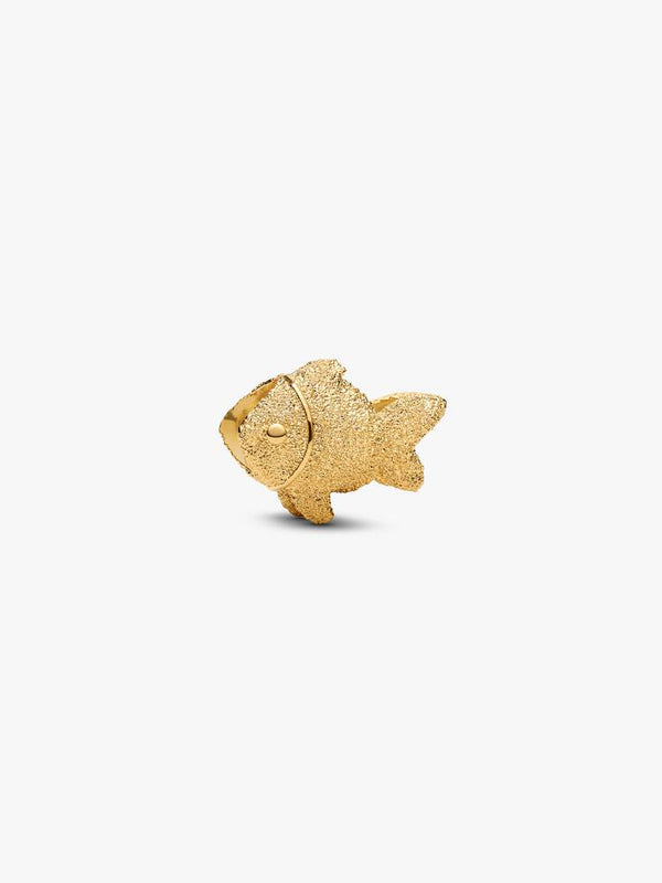 Strukturierter Fisch Mini-Charm 14 Karat Vergoldung