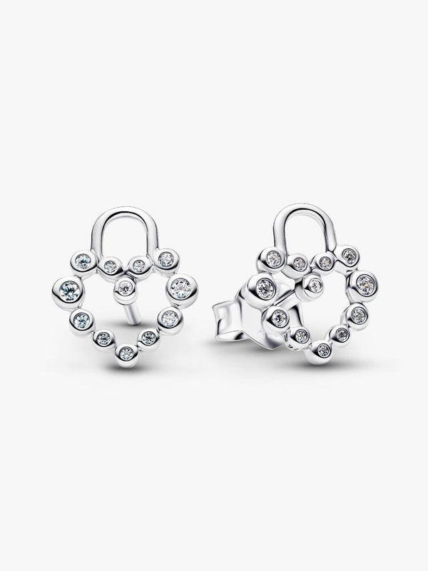 Funkelndes Herz Vorhängeschloss Ohrstecker Sterling-Silber