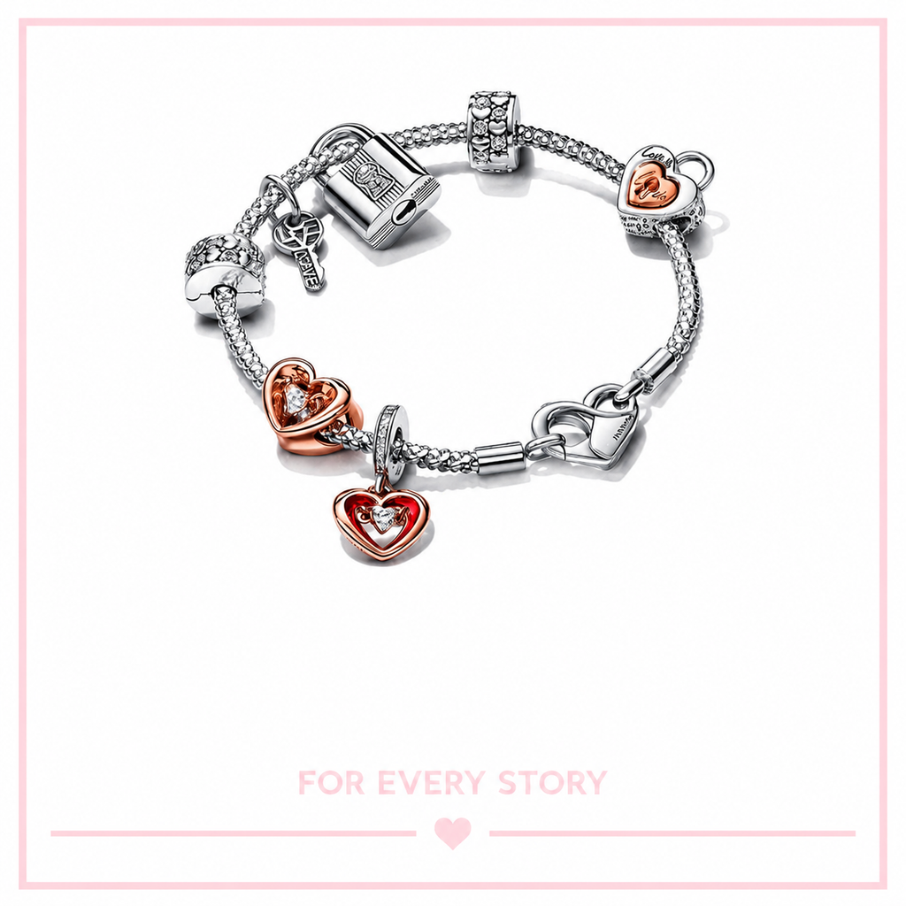 Charm-Anhänger Schlüssel Vorhängeschloss Herz Silber 14k Rosé