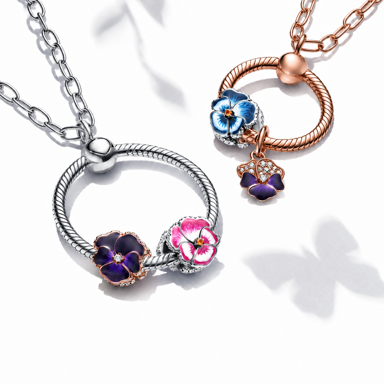 Charm Rosafarbenes Stiefmütterchen Sterling-Silber