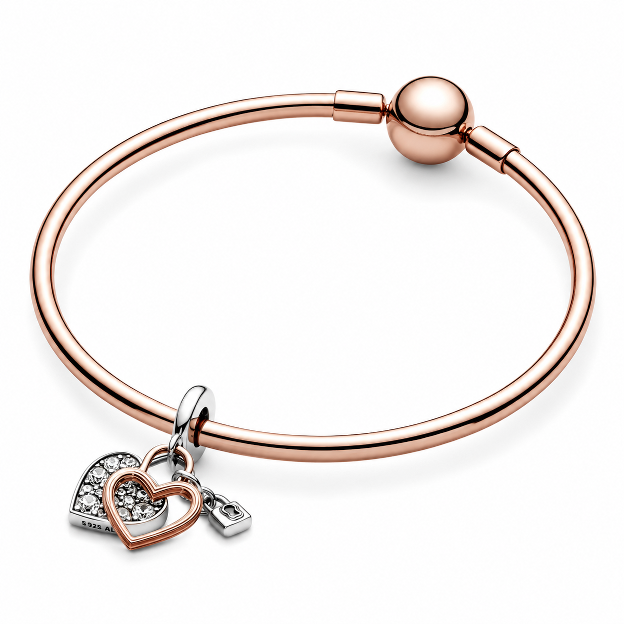 Charm-Anhänger Herzschloss Doppelter Silber 14k Rosé Vergoldet