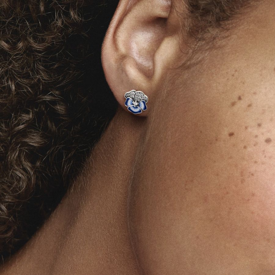Ohrringe Ohrstecker Blaue Stiefmütterchen Sterlingsilber Zweitbild