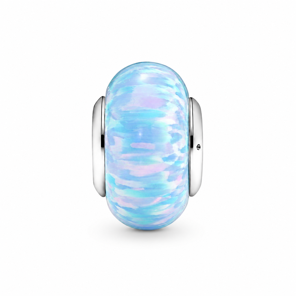 Charm Schillernder Ozeanblauer Synthetischer Opal Silber