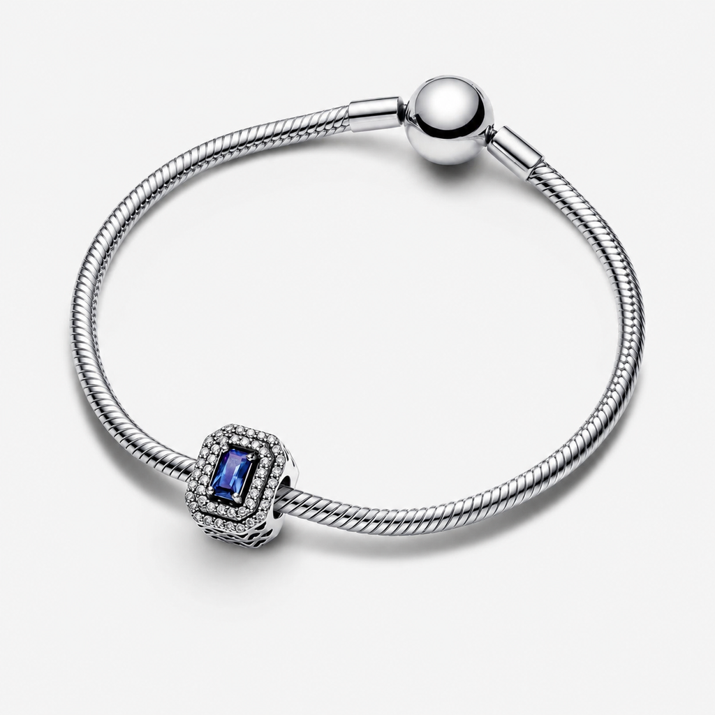 Charm Funkelnd Blaues Mehrstufiges Rechteck Silber