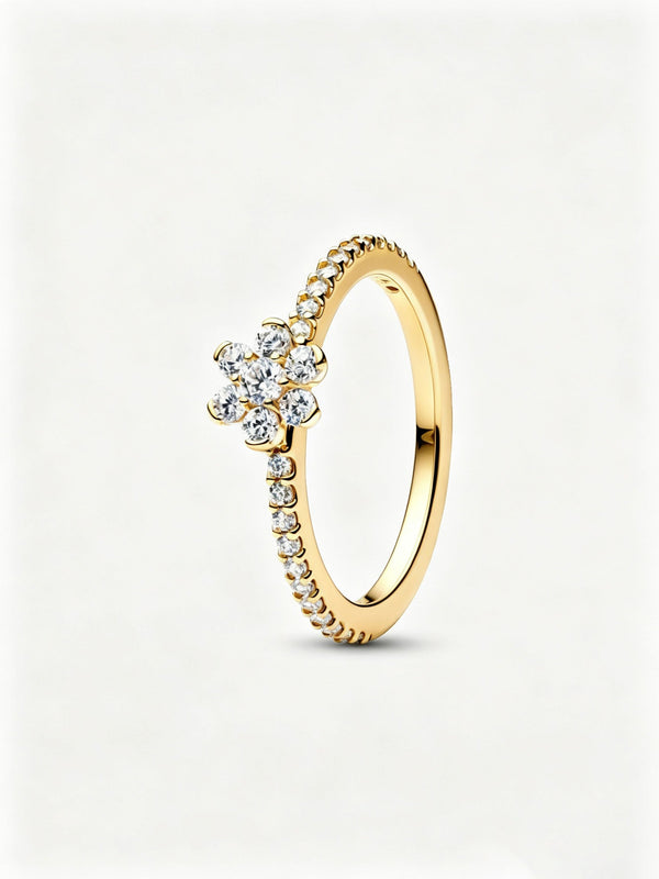 Funkelnde Blume Ring 14 Karat Vergoldung