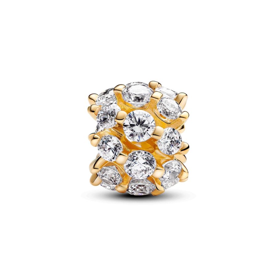 Charm Zirkonia Weiss Funkelnd Rund Vergoldet