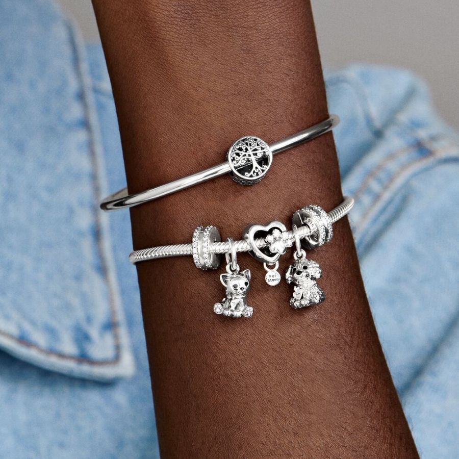 Charm Funkelndes Hundepfote & Herz Charm Sterling-Silber