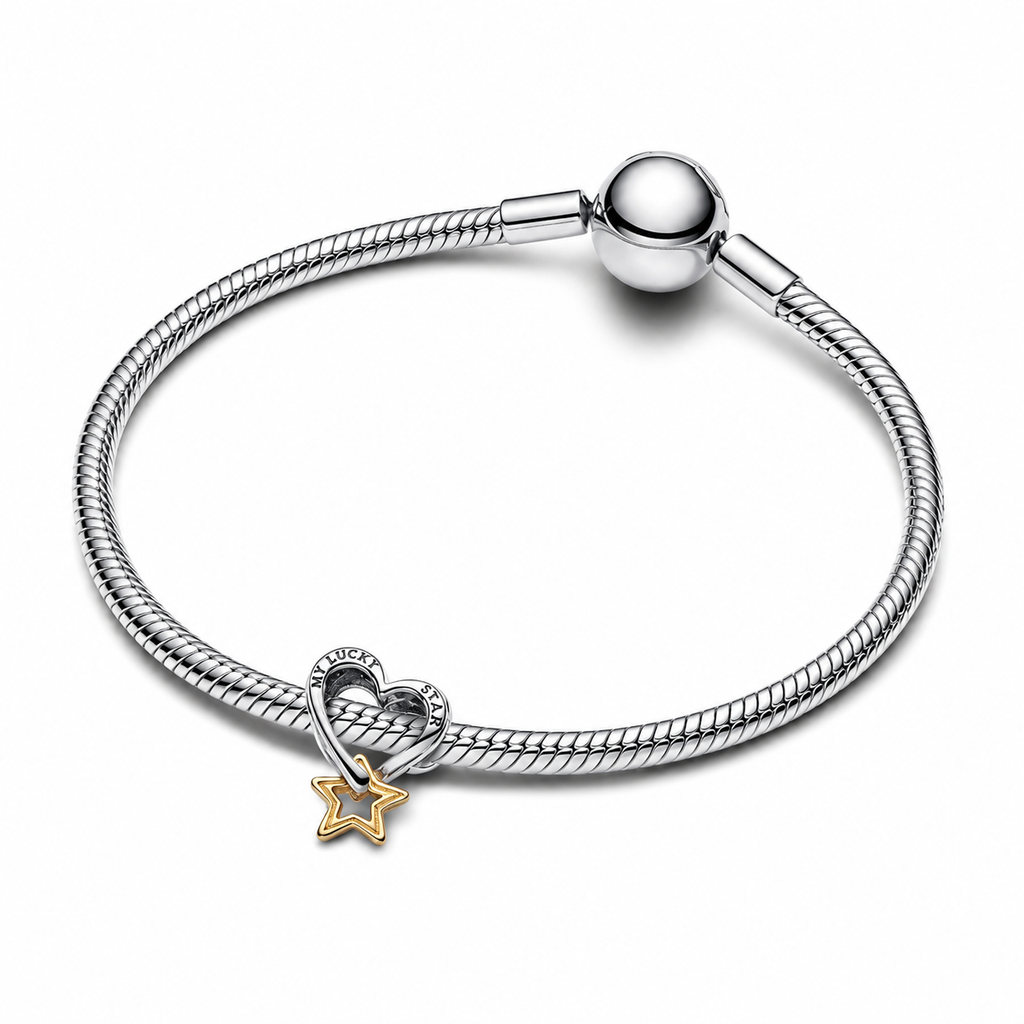 Charm Lucky Star & Herz Sterling-Silber Vergoldet