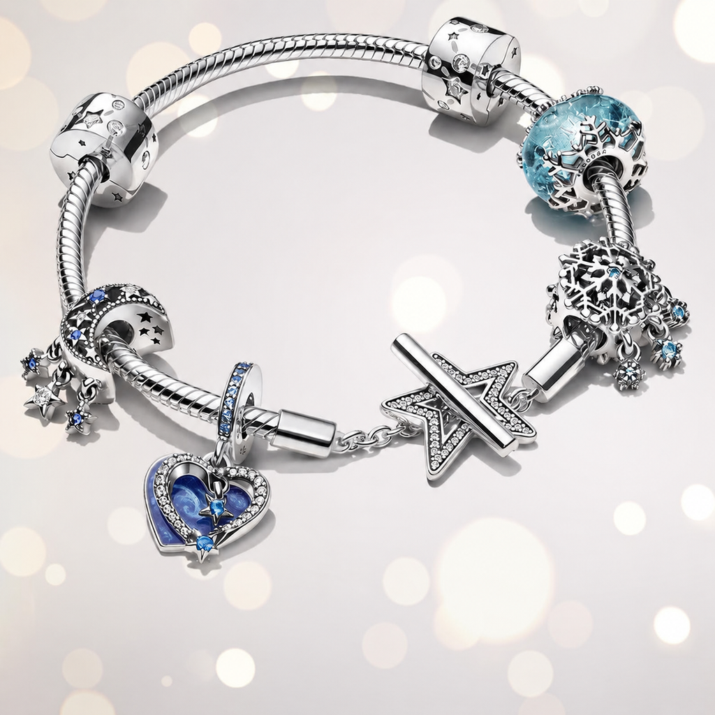 Charm Himmlische Schneeflocke Stern Sterling-Silber
