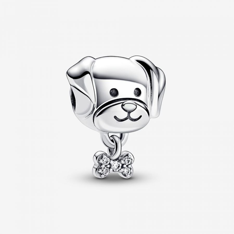 Charm Hund & Knochen Zirkonia Sterling-Silber
