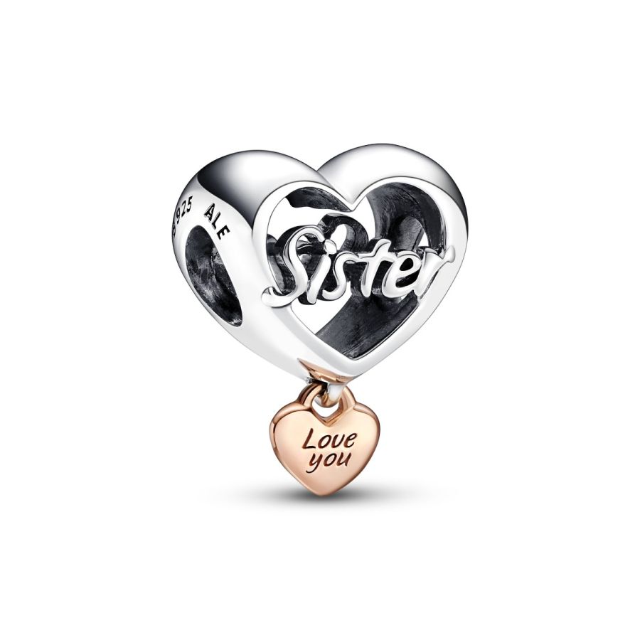 Charm Herz Love You Sister Sterling-Silber 14k Rosé Vergoldet