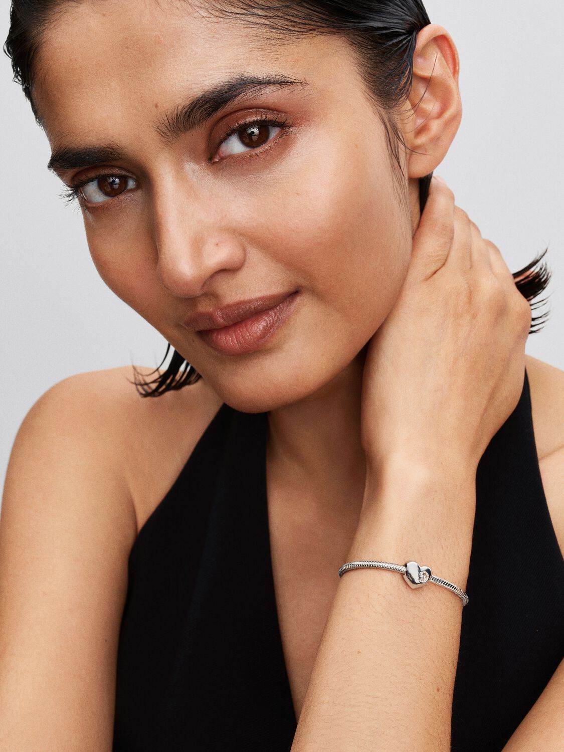 Gravierbares Herz Charm mit Klarem Stein Sterling-Silber Zweitbild