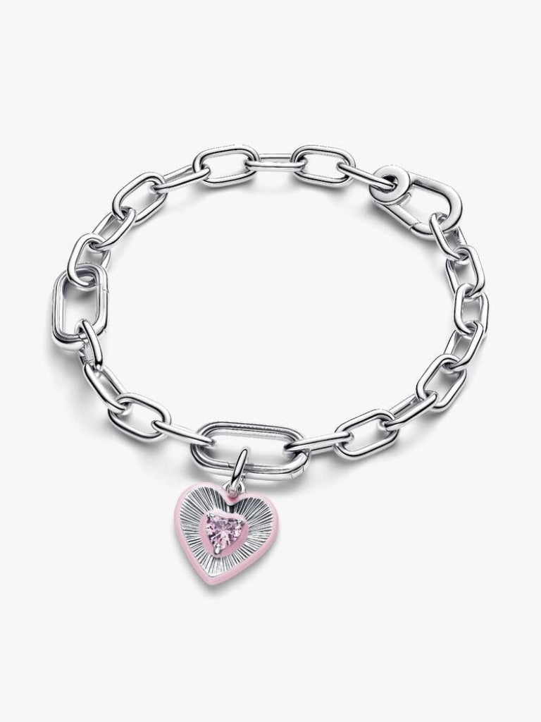 Strahlendes Rosafarbenes Herz Medaillon-Charm Sterling-Silber