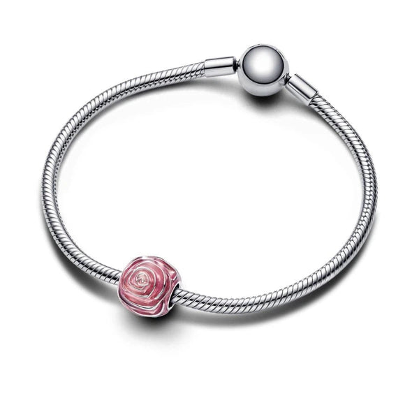 Charm Blühende Rose Rosafarben Sterling-Silber