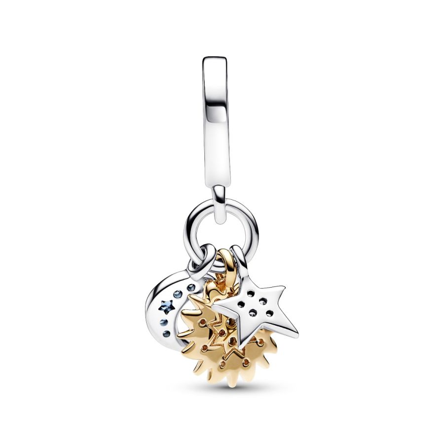 Charm-Anhänger Sonne Halbmond Stern Silber Vergoldet
