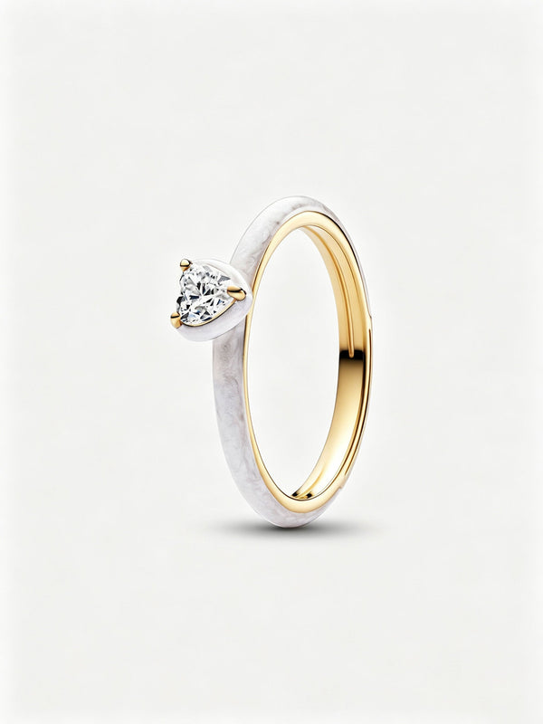 Weißes Chakra Herz Ring 14 Karat Vergoldung