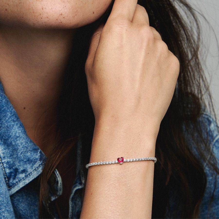 Tennisarmband Rotes Funkelndes Herz Zirkon Silber Zweitbild