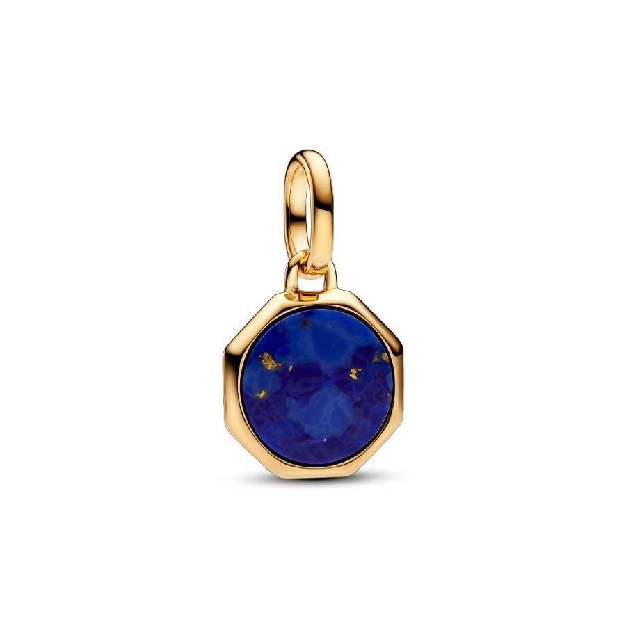 Mini-Medaillon Charm Blau Gravierbar Vergoldet Hauptbild