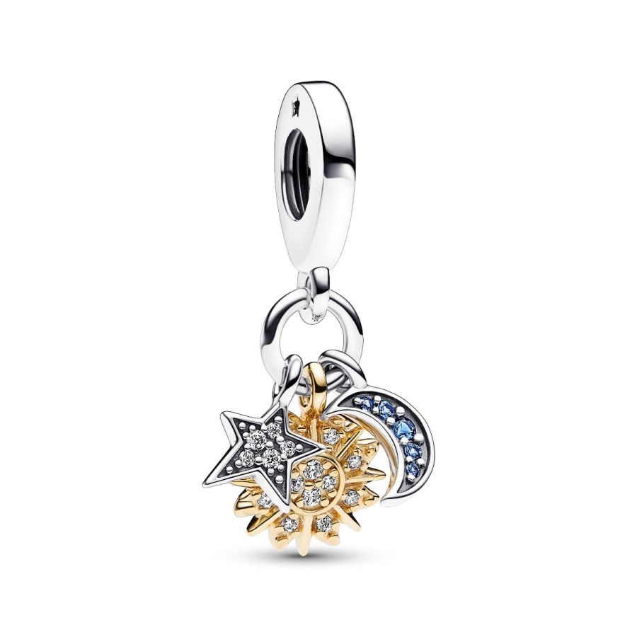 Charm-Anhänger Sonne Halbmond Stern Silber Vergoldet